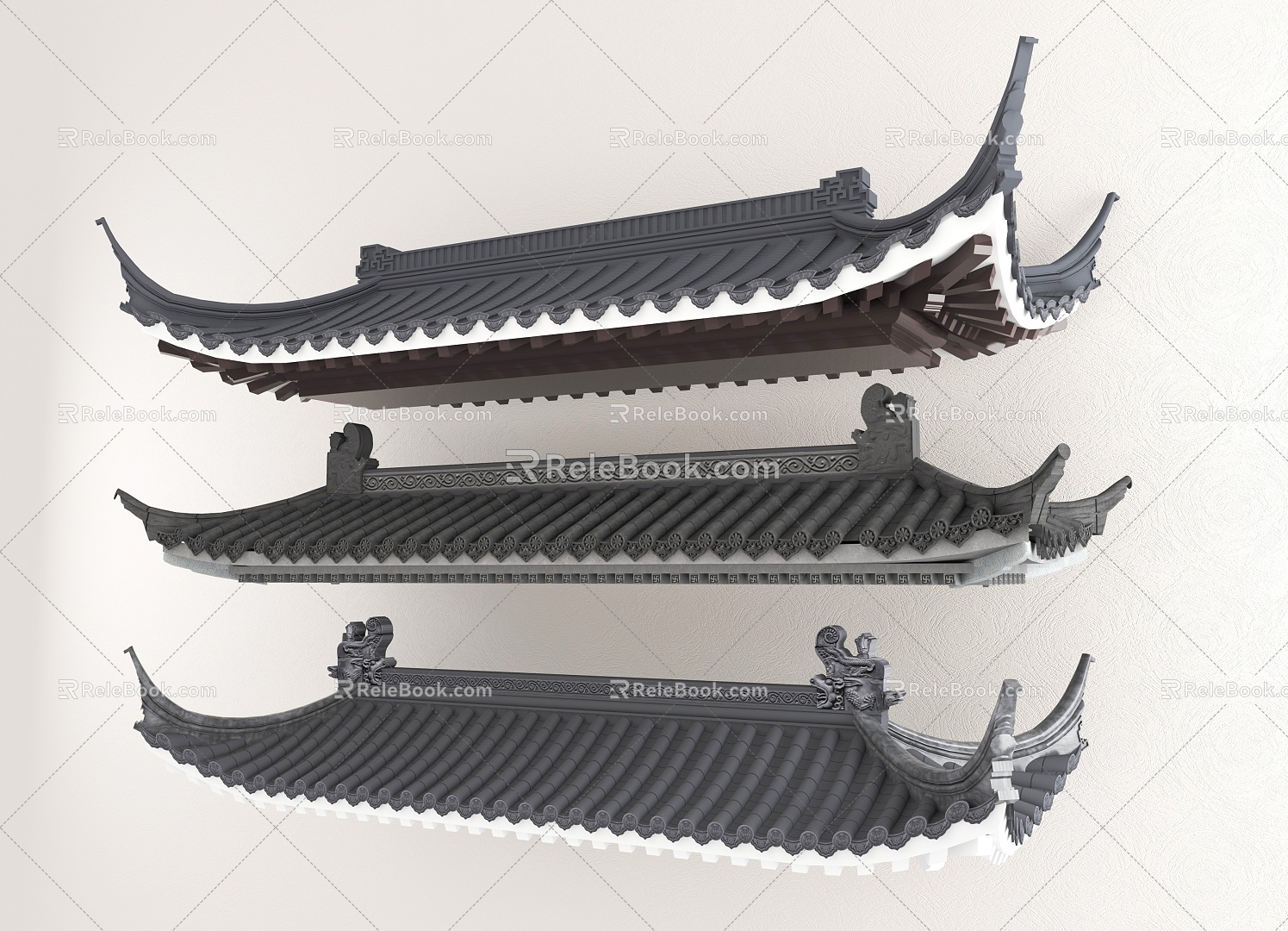 Chinese-style eaves, cornices combination, roof tile, roof green tile, Huizhou style fence 3d model