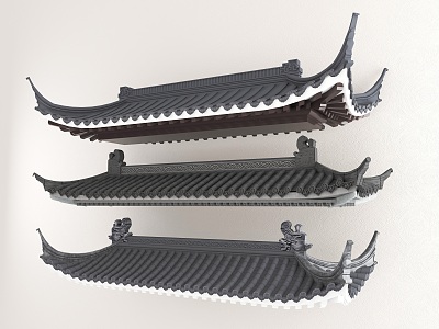 Chinese-style eaves, cornices combination, roof tile, roof green tile, Huizhou style fence 3d model