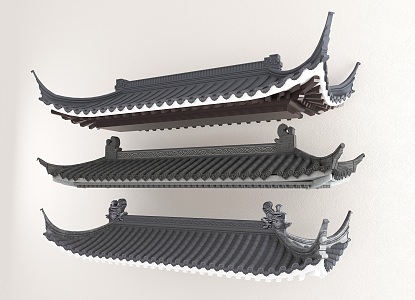 Chinese-style eaves, cornices combination, roof tile, roof green tile, Huizhou style fence 3d model