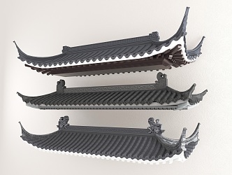 Chinese-style eaves, cornices combination, roof tile, roof green tile, Huizhou style fence 3d model