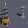 Traditional Chinese Pagoda And Stone Lantern Sculptures With Multi Layered Design