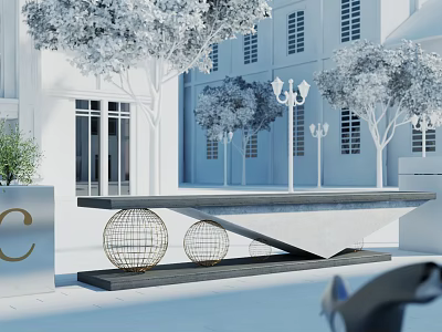 Modern Landscape Seat With Decorative Metal Spheres In Urban Setting 3d model