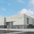 Modern Museum Building With White Exterior Large Glass Windows And Textured Walls