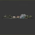 Detailed Miniature Model Scene With Green Grass Paths Dome Building Trees And Parked Cars