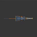 Futuristic Sci-Fi Weapon With Vibrant Blue Orange Gray Hues And Mechanical Barrel Design