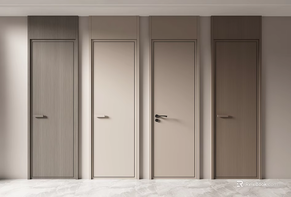 Modern Hinged Interior Doors with Multiple Neutral Finishes for Home Design 3d model 