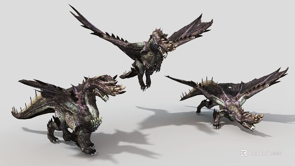 Game Movie Fantasy Dragon Character With Sharp Spikes And Scaly Wings 3d model 