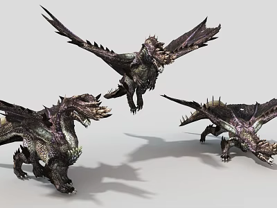 Game Movie Fantasy Dragon Character With Sharp Spikes And Scaly Wings 3d model