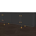 Black Leather TV Stand with Gold Metal Handles and Black Legs with Gold Accents