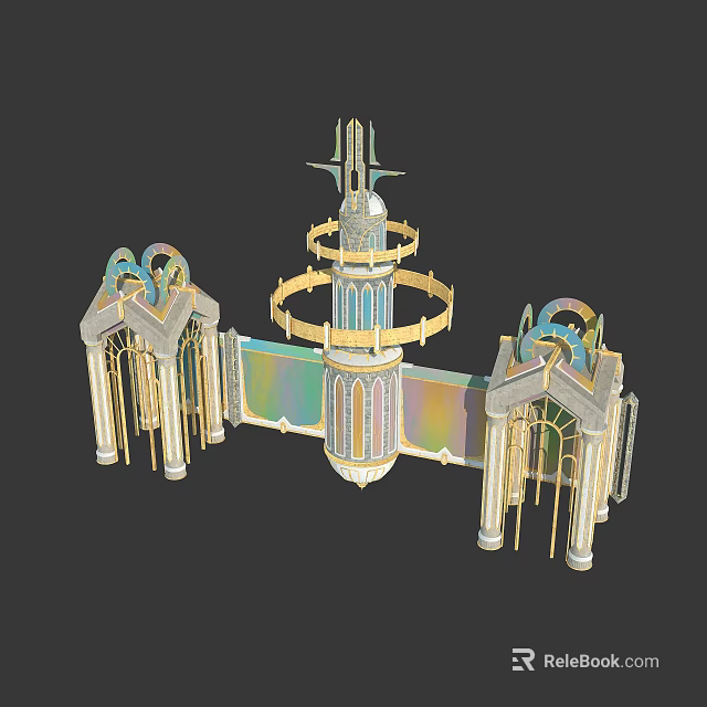 Ancient Architecture Model Featuring Tower Arches Stained Glass And Golden Decorations 3d model 