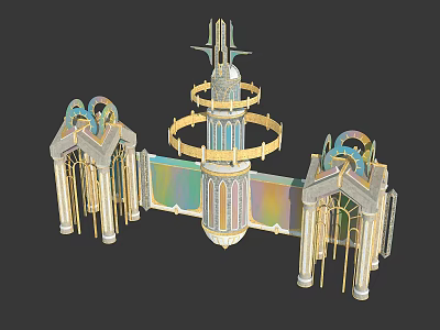 Ancient Architecture Model Featuring Tower Arches Stained Glass And Golden Decorations 3d model
