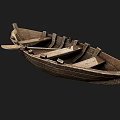 Vintage Wooden Boat Featuring Classic Design With Wooden Seats And Oar On Board