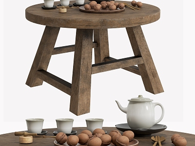 Wind Tea Table Tea Set Accessories Tea Table Wooden Table 3d model