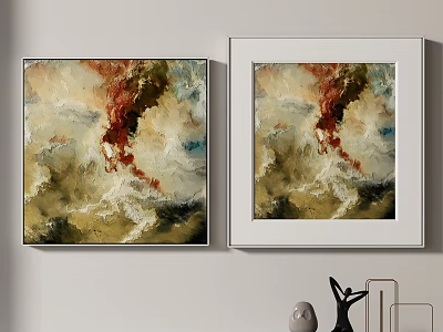 Two Abstract Paintings With Vibrant Colors And Black White Frames On Wall 3d model