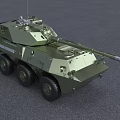 Detailed Military Green Wheeled Tank With Turret And Cannon Equipment