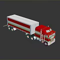 Red and White Semi Truck with Tractor Cab Trailer Yellow Stripes 3D Render with Reflection