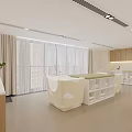 Modern Beauty Salon Open Interior With Wooden Cabinets White Sofa Green Plants Large Windows Curtains