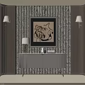 Elegant Entryway Console Cabinet with Framed Artwork Wall Sconces and Textured Wall 3d model