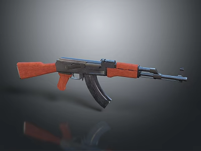 AK47 Assault Rifle with Wooden Stock Grip and Black Metal Body Design 3d model
