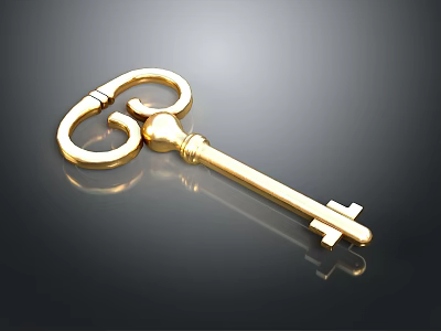 Shiny Golden Key With Vintage Design For Home Decoration And Security 3d model