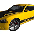 Yellow HEMI DAYTONA Two Door Muscle Car With Black Hood And Sporty Wheels