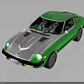 Vintage Green And Silver Two Door Sports Car With Sleek Design And Glossy Exterior