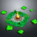 Wood And Stone Fire Pit Area With Greenery And Circular Patio Design