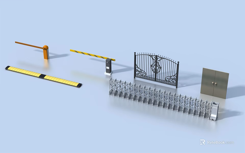 Various Security Gates and Barriers Including Barrier Gates Wrought Iron Gates and Retractable Gates 3d model 