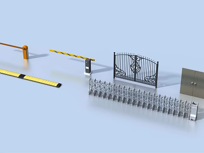 Various Security Gates and Barriers Including Barrier Gates Wrought Iron Gates and Retractable Gates 3d model