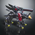 Black And Red Mechanical Dinosaur With Yellow Wheels Horn And Back Weapons 3d model