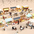 Mall Shops With Food Retail Stalls Customers Dining And Outdoor Seating Areas