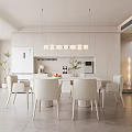 Modern Restaurant Interior Design With Open Layout White Dining Table And Chairs 3d model