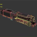 Vintage Steam Train 3D Model With Silver Black Metallic Finish And Grey Background