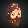 Traditional Handcrafted African Tribal Mask With Brown Geometric Patterns And Perforated Details