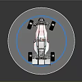 Race Car Model with Blue Red Flame Pattern Large Wheels Open Frame on Circular Stand