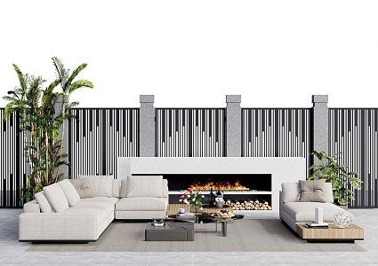 Modern Outdoor Sofa Outdoor Sofa Combination Corner Sofa Villa Patio View Fireplace 3d model