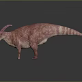 Pink Striped Parasaurolophus Dinosaur 3D Model With Textured Skin Standing On Dark Background