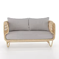 Modern Wicker Two Seater Sofa With Gray Cushions And Rattan Frame Design 3d model