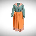 Long Sleeve Turquoise Blouse With Pink Collar Cuffs And Orange Skirt Pink Hem Trim