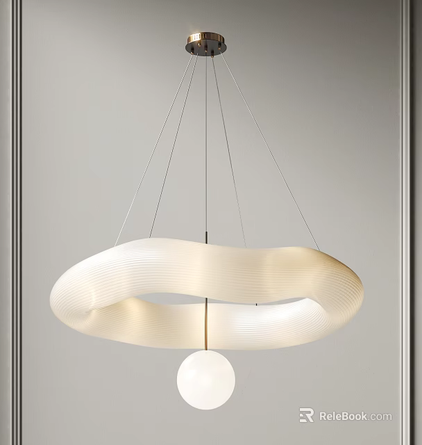 Modern Minimalist White Circular Pendant Light with Thin Hanging Cords and Smooth Design 3d model 