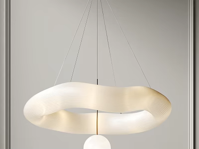 Modern Minimalist White Circular Pendant Light with Thin Hanging Cords and Smooth Design 3d model