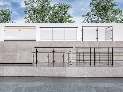 Modern Outdoor Railings With Sleek Metal Structures And Glass Panels In Garden Area 3d model