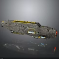 Futuristic Spacecraft Design For Cosmic Exploration With Metallic Hull Yellow Accents And Advanced Cockpit Windows