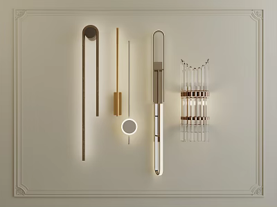 Modern Wall Lamps With Various Stylish Designs And Metallic Finishes On White Wall 3d model