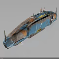 Blue Watercraft With Orange Accents Detailed Surface Structure And Industrial Design Elements