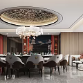 Luxurious Private Dining Booth With Round Table And Chandelier 3d model