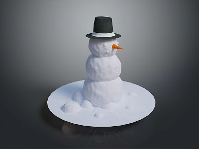 Snowman Character With Black Hat And Carrot Nose Standing On Snowy Ground 3d model
