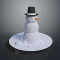 Snowman Character With Black Hat And Carrot Nose Standing On Snowy Ground
