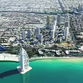 Aerial Planning of Urban Cityscape with High Rise Buildings and Coastal Iconic Structure