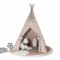 Pastel Pink Kids Teepee Tent With Snowflake Star Decor Plush Bear Soccer Ball Cloud Toys